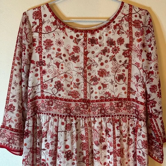 Max Studio Red and Cream Floral Dress 3 Quarter Sleeves Lined Size S - Picture 2 of 9